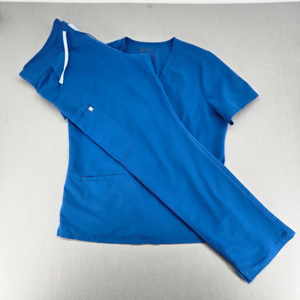 FIGS Royal Blue Casma Scrub Top Kade Cargo Pants Set XL Tall Medical V-Neck EUC